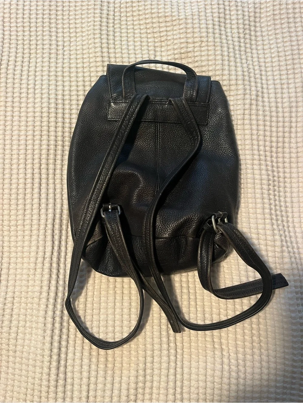 Guess Vintage Black Leather Drawstring Mini Backpack with Triangle Logo